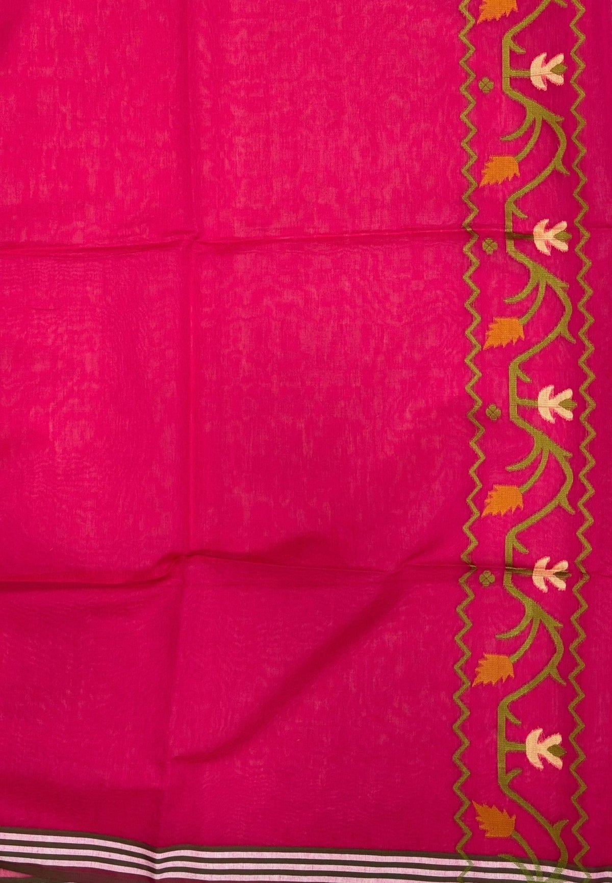 Handloom Cotton Saree-Rani Pink In Lotus Floral Border