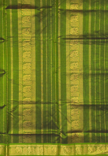 Silk Cotton Saree–Brown-Light Green in Mini Buttas with Contrast Border