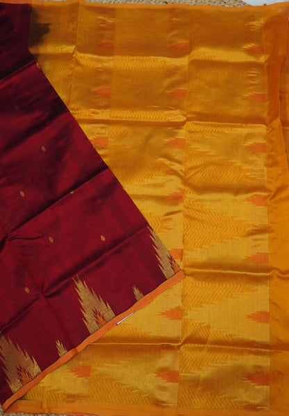 Pure Silk Cotton Saree-Maroon in Thazhamboo Pattern