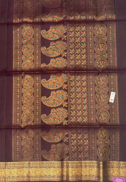 Pure Kanchipuram Silk Saree-Coffee Brown in Chakram Coin Zari Border