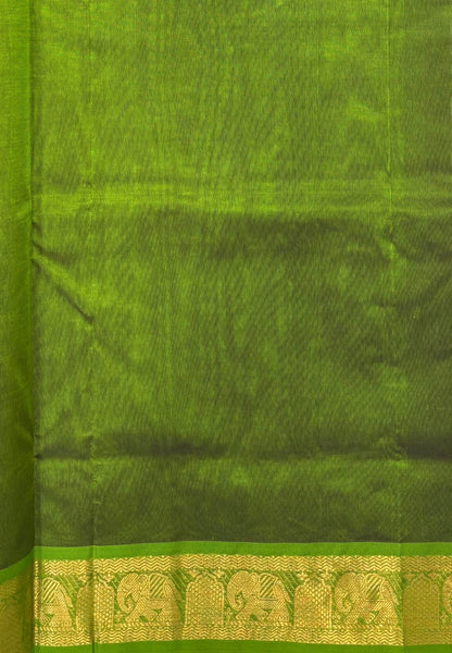 Silk Cotton Saree–Brown-Light Green in Mini Buttas with Contrast Border