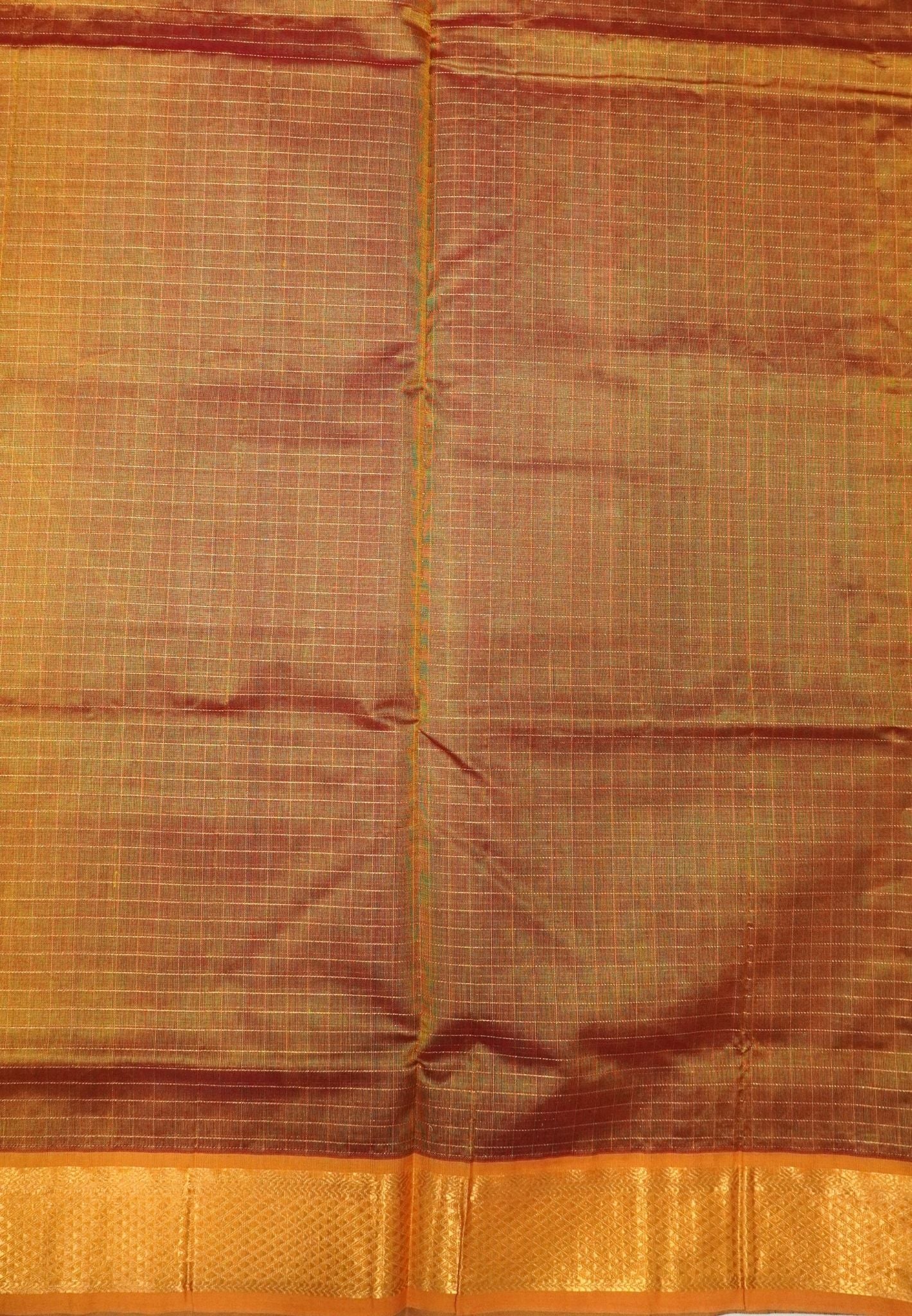 Pure Silk Cotton Saree-Manthulir Green in Mini Checks with Contrast Border