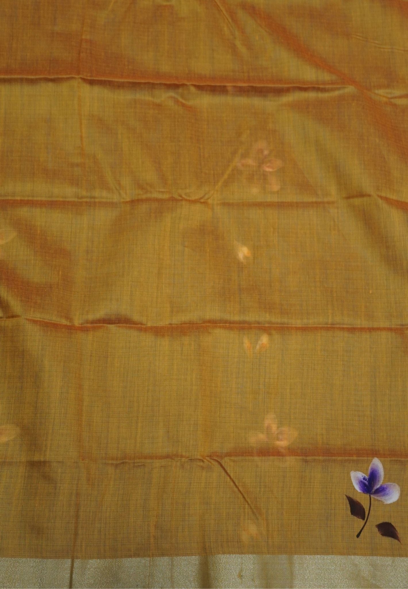 Cora Linen Saree-Blue with Hand Painted Floral Motifs