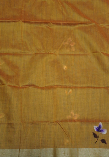 Cora Linen Saree-Blue with Hand Painted Floral Motifs