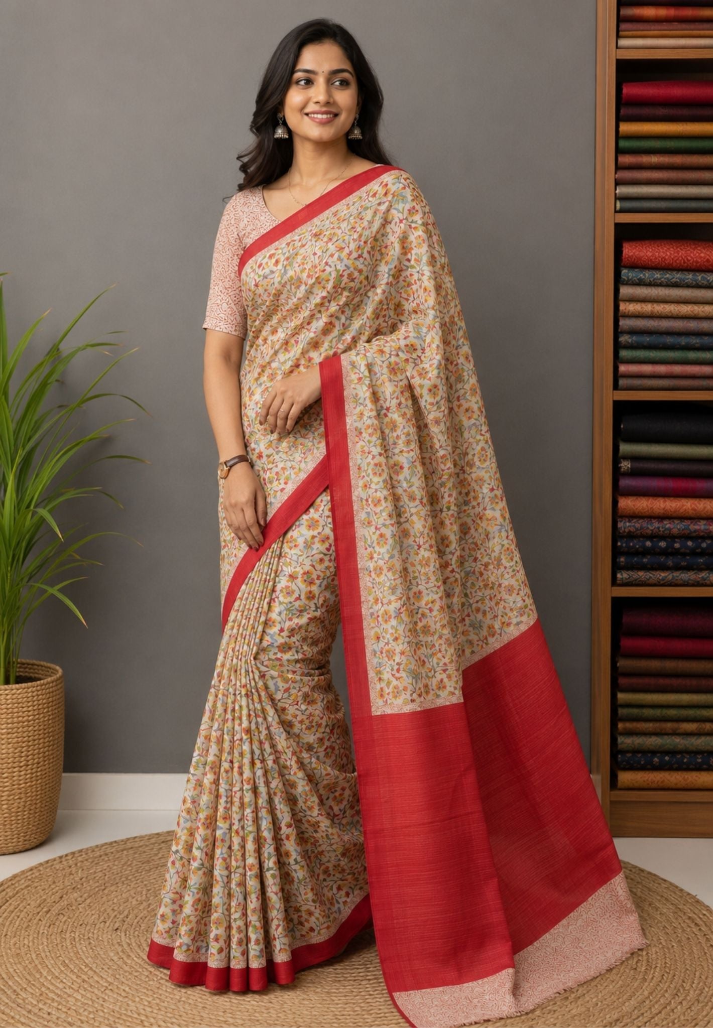 Pure Tussar Saree-Beige with Contrast Border
