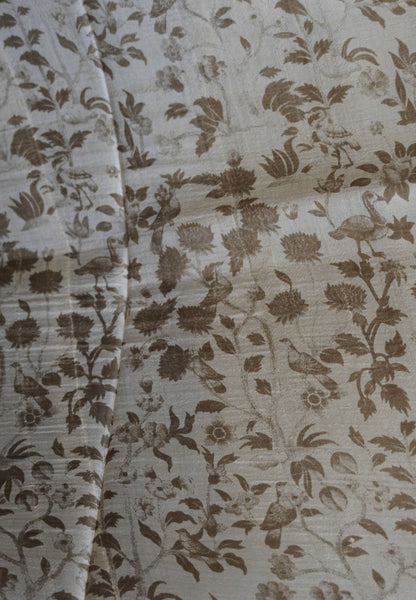Pure Tussar Saree-Sandal in Floral Pattern