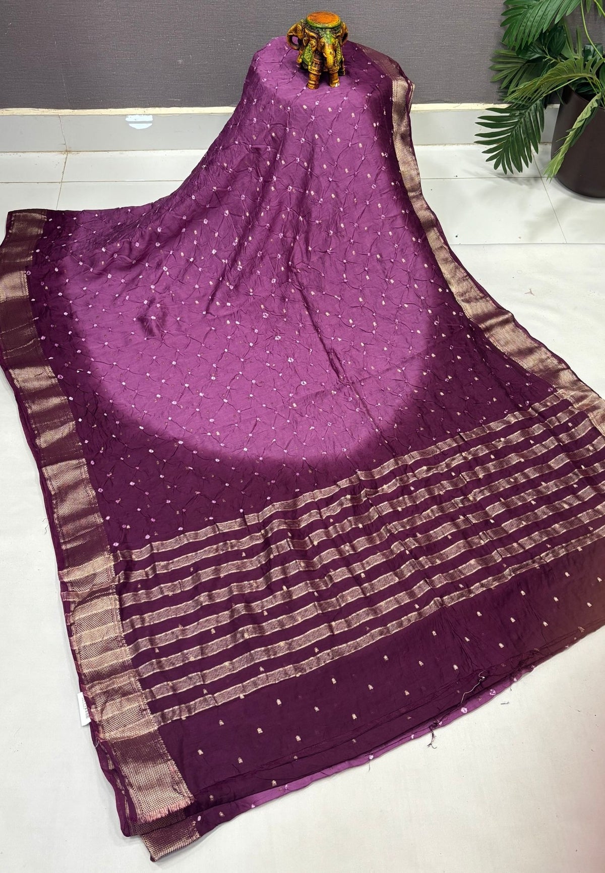 Banarasi Bandeji Saree-Purple in Horizontal Stripe Zari Border