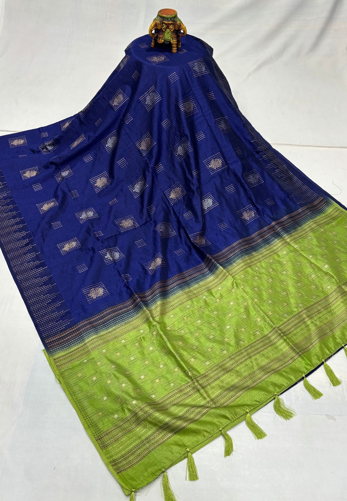 Chanderi Saree-Navy Blue with Zari Lines