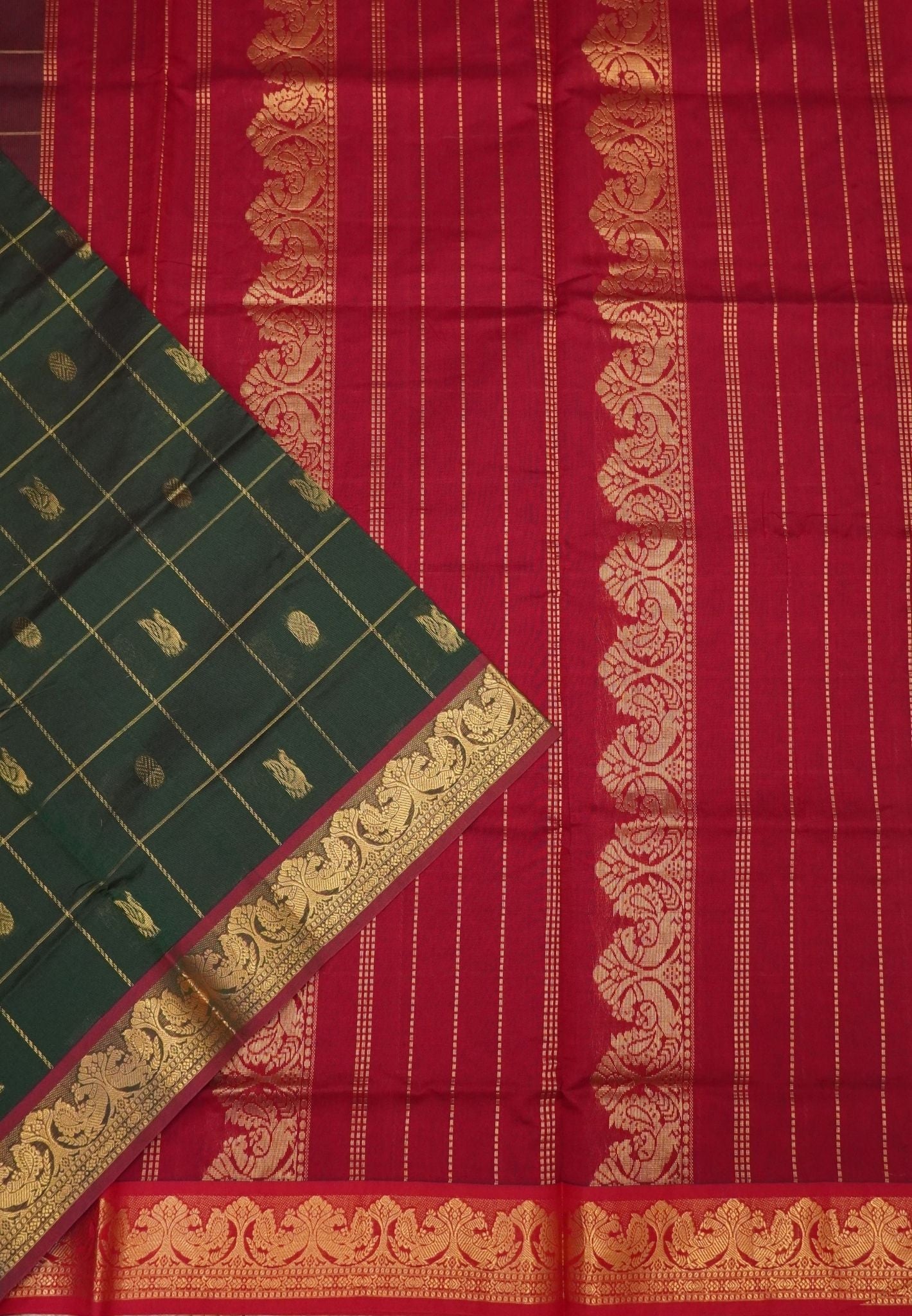 Silk Cotton Saree – Manthulir Green with Contrast Annapakshi Border