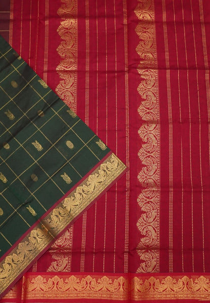 Silk Cotton Saree – Manthulir Green with Contrast Annapakshi Border