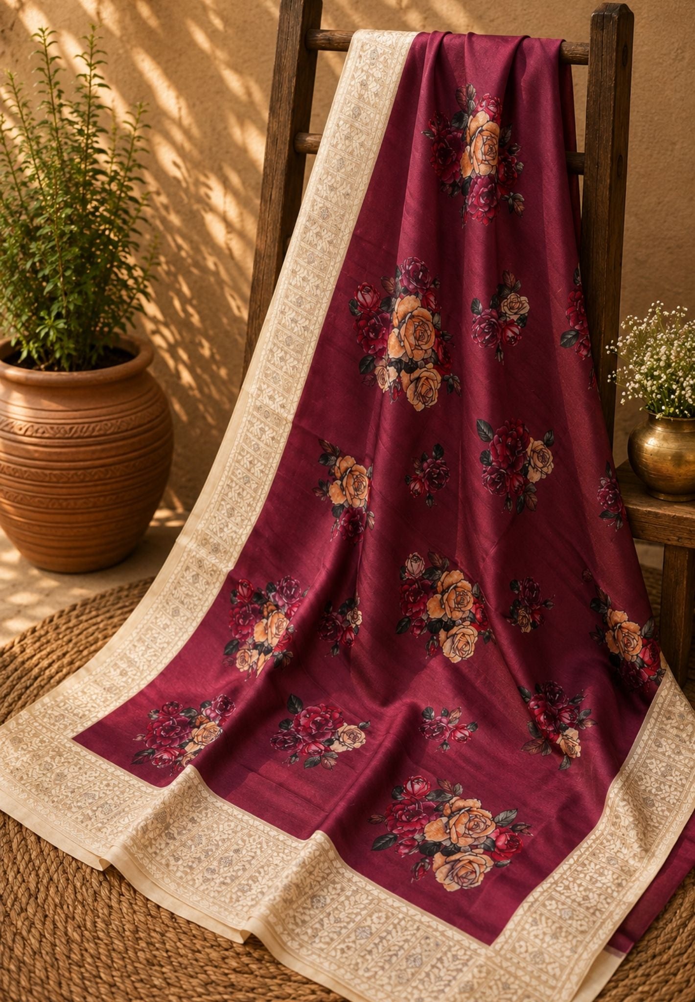 Tussar Saree-Dark Brown
