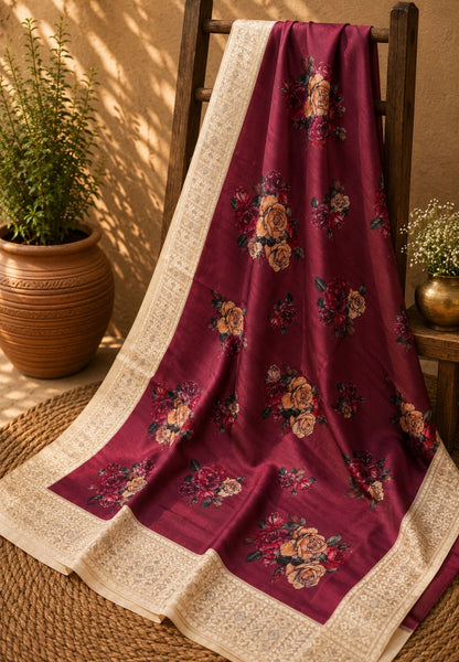 Tussar Saree-Dark Brown