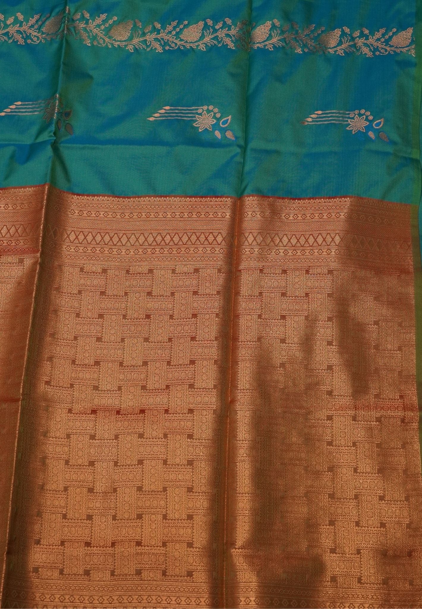 Semi Silk Saree-Peacock Green