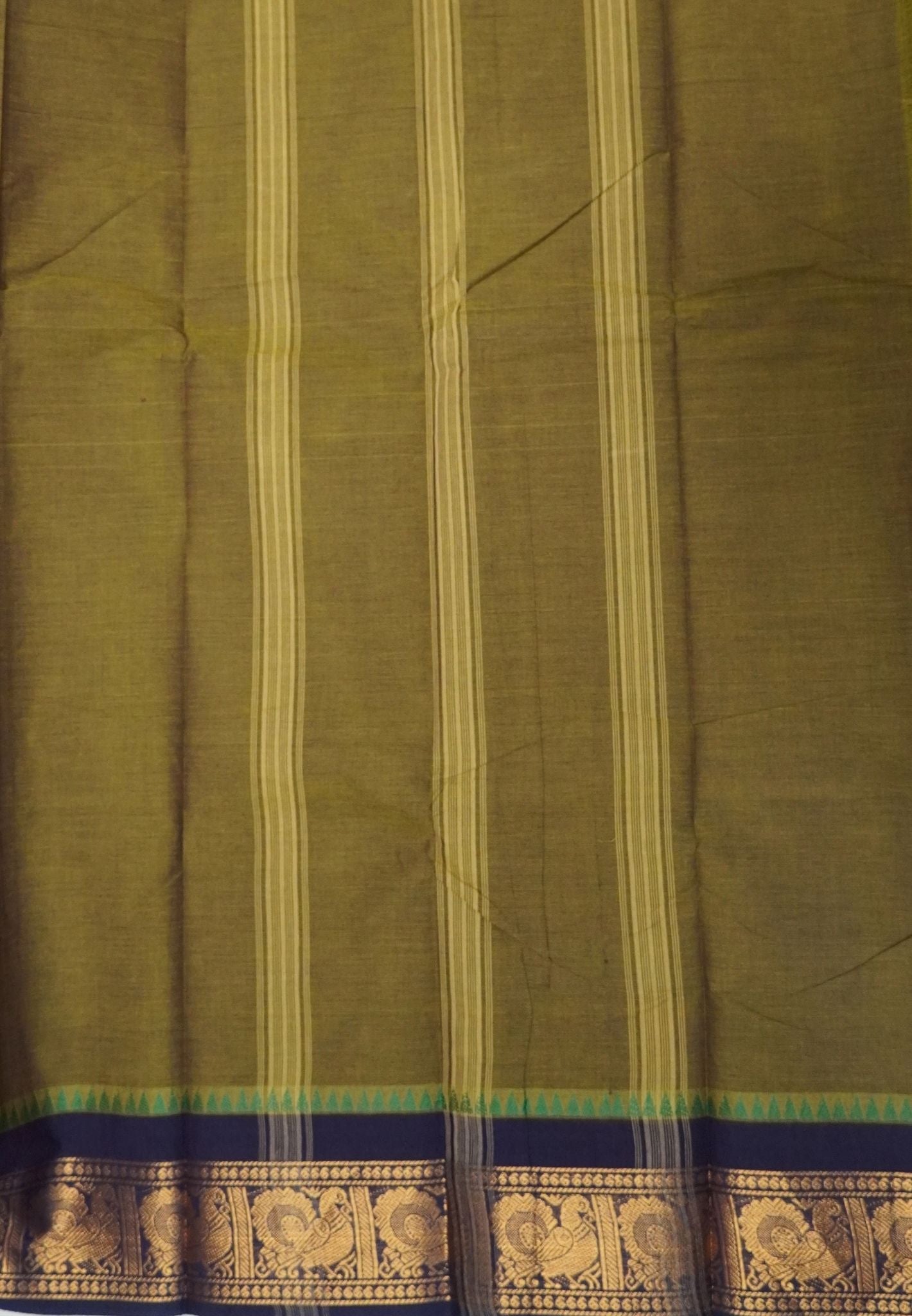 Kanchi Cotton Saree-Sage Green With Zari Border