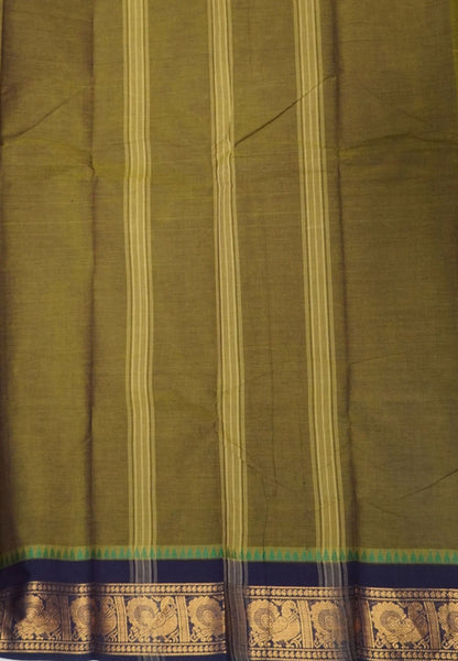 Kanchi Cotton Saree-Sage Green With Zari Border