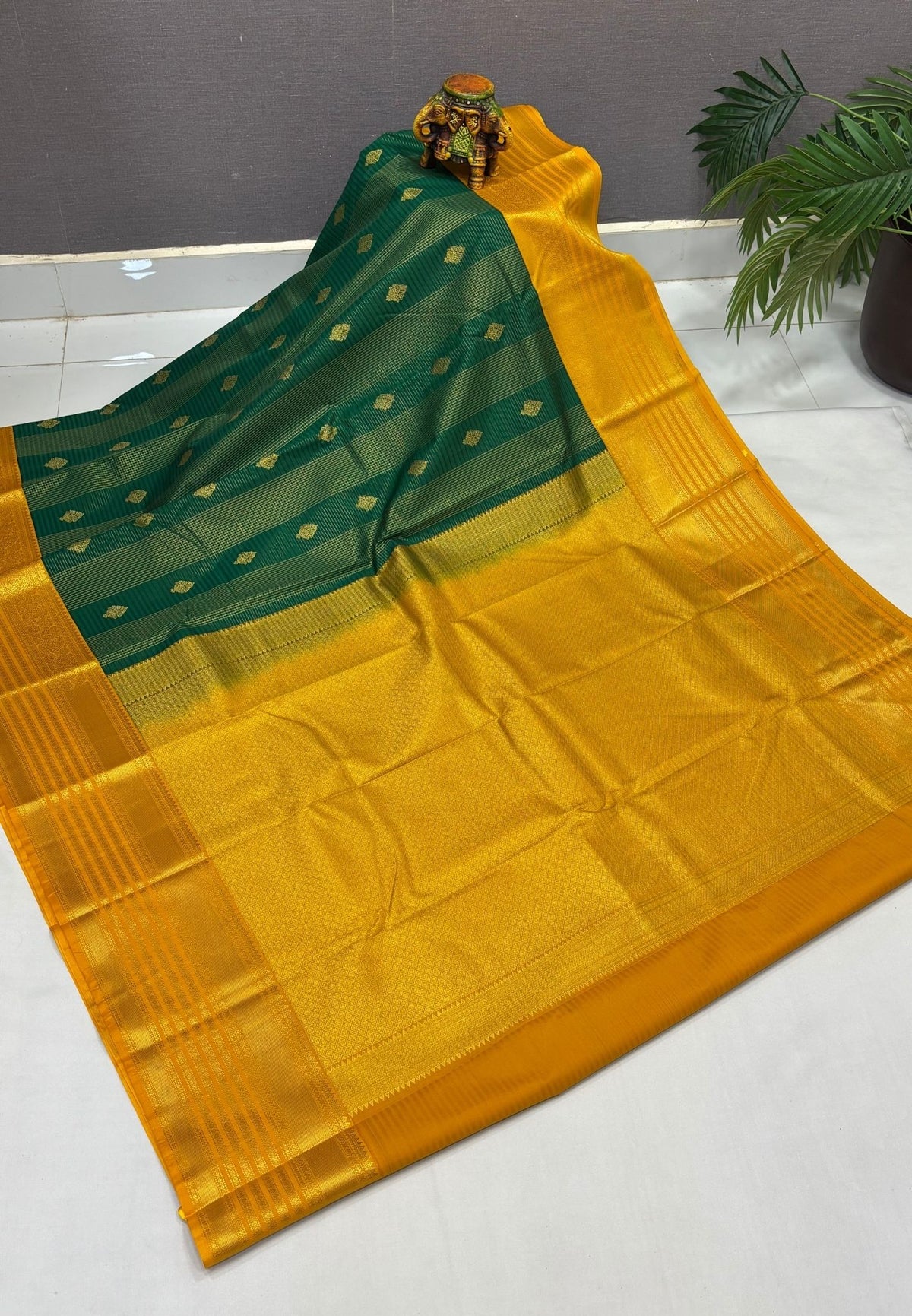 Budget Kanchipuram Saree-Green with Contrast Border