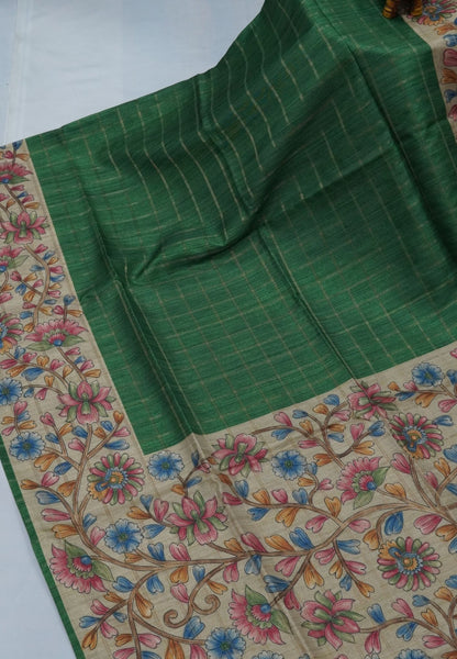 Semi Tussar Saree-Green
