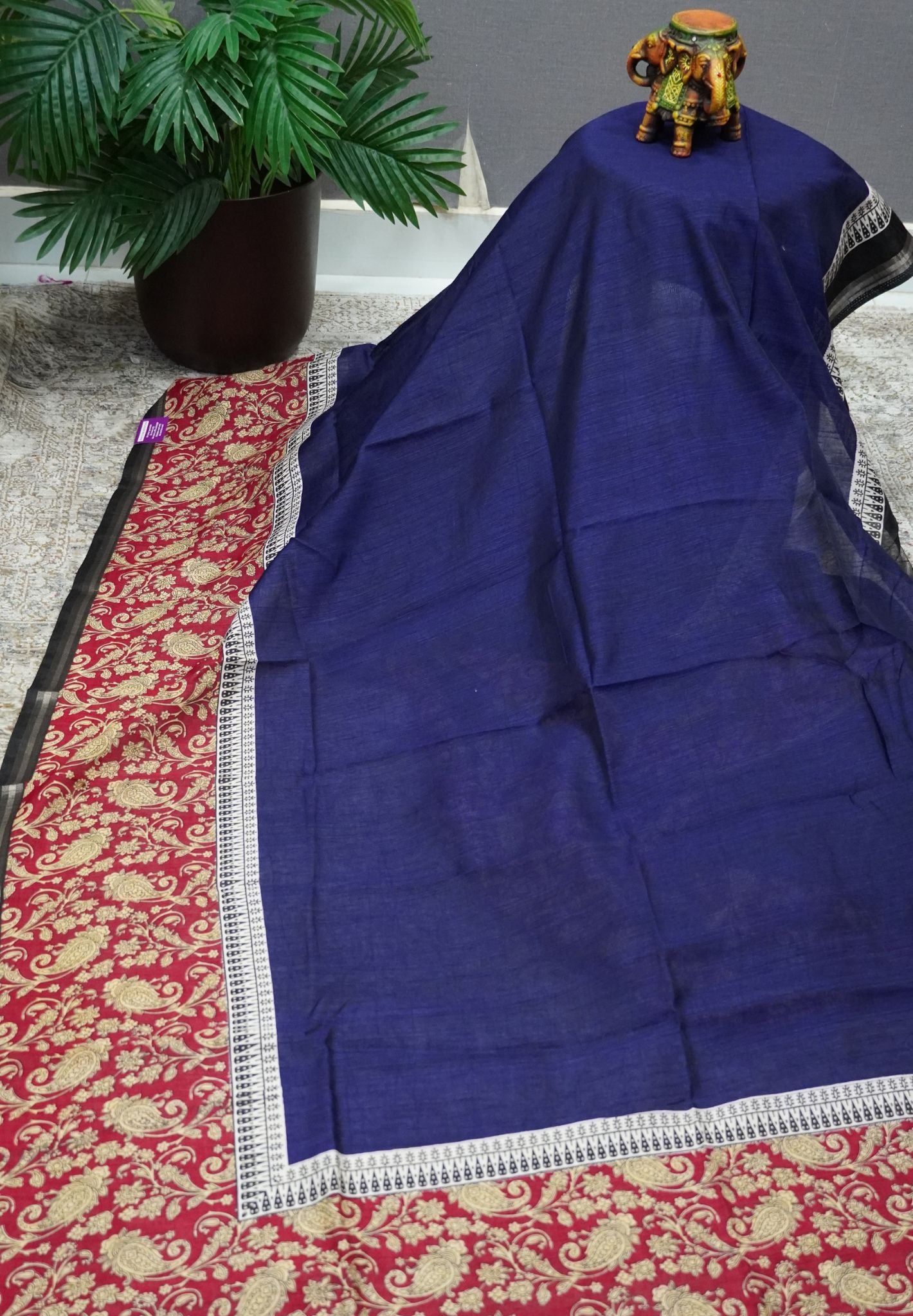 Soft Tussar Saree - Violet & Maroon Flr