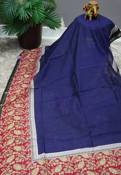 Jute Tussar Saree - Violet & Maroon with Floral Print