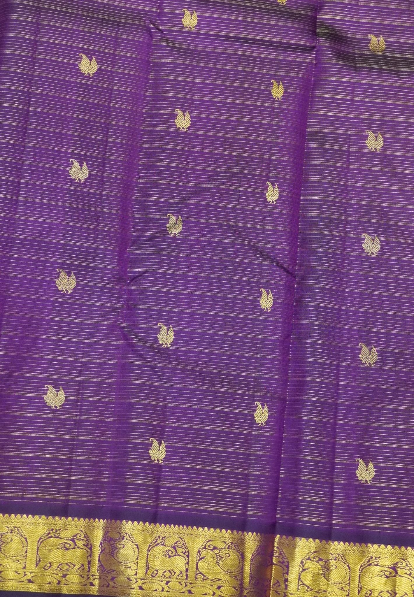 Pure Kanchipuram Silk Saree-Wine Vairaoosi with Peacock Butta and Border
