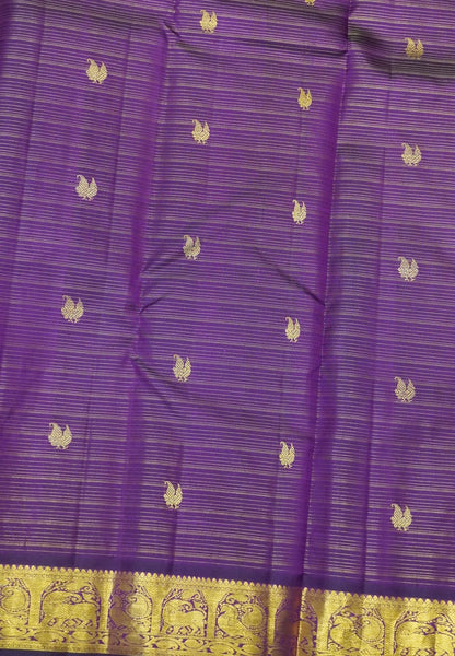 Pure Kanchipuram Silk Saree-Wine Vairaoosi with Peacock Butta and Border