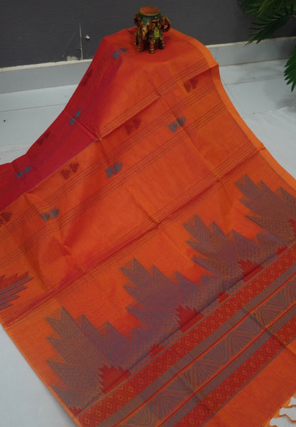 Cotton Saree-Orange in Thread Work