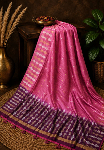 Semi  Tussar Saree - Pink