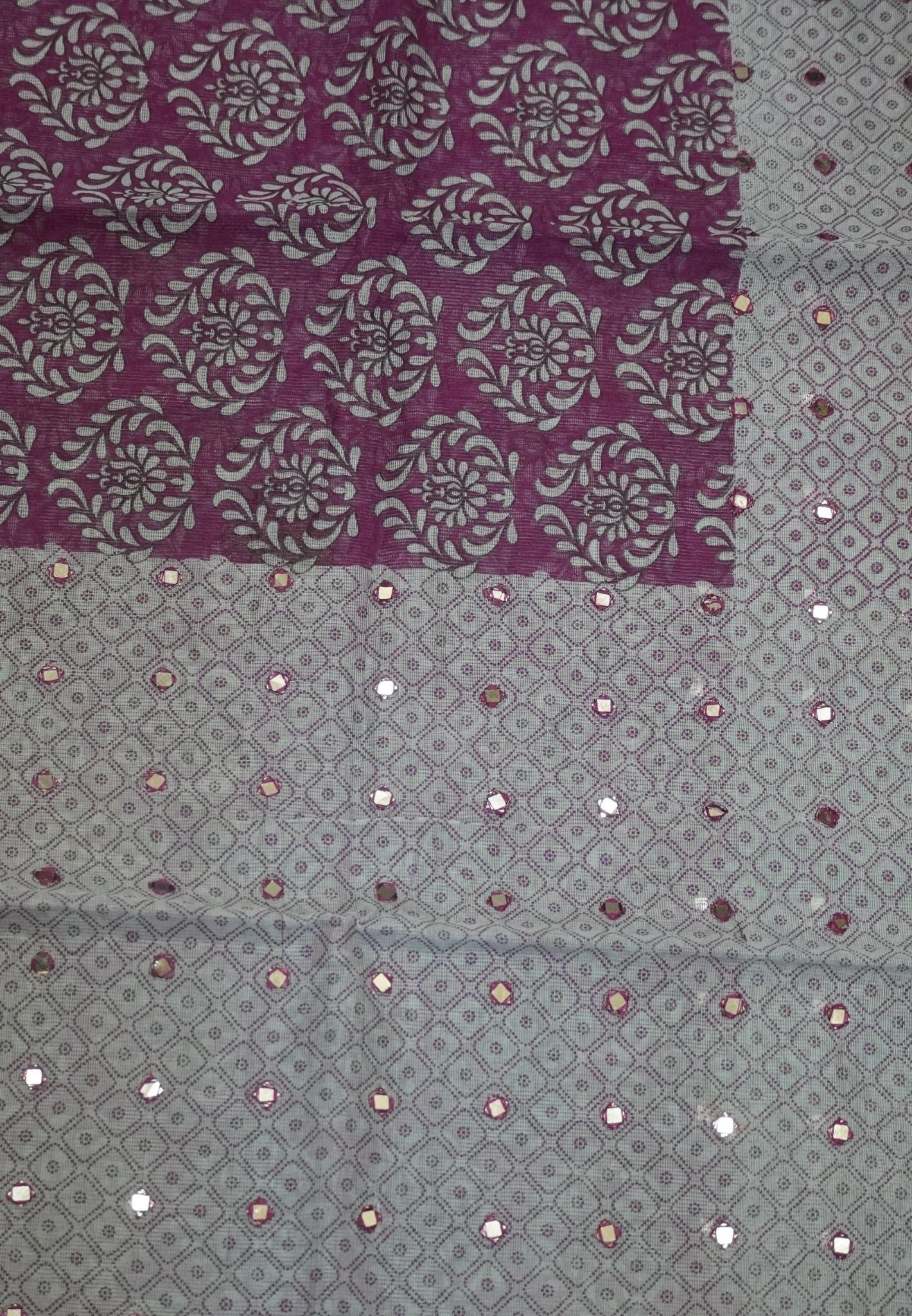 Supernet Kota Cotton Saree-Magenta with Mirror Work