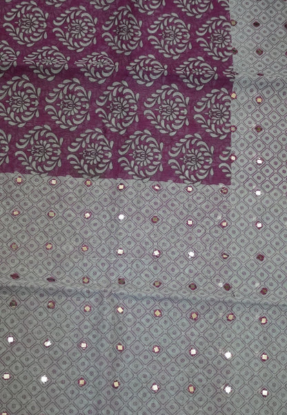 Supernet Kota Cotton Saree-Magenta with Mirror Work