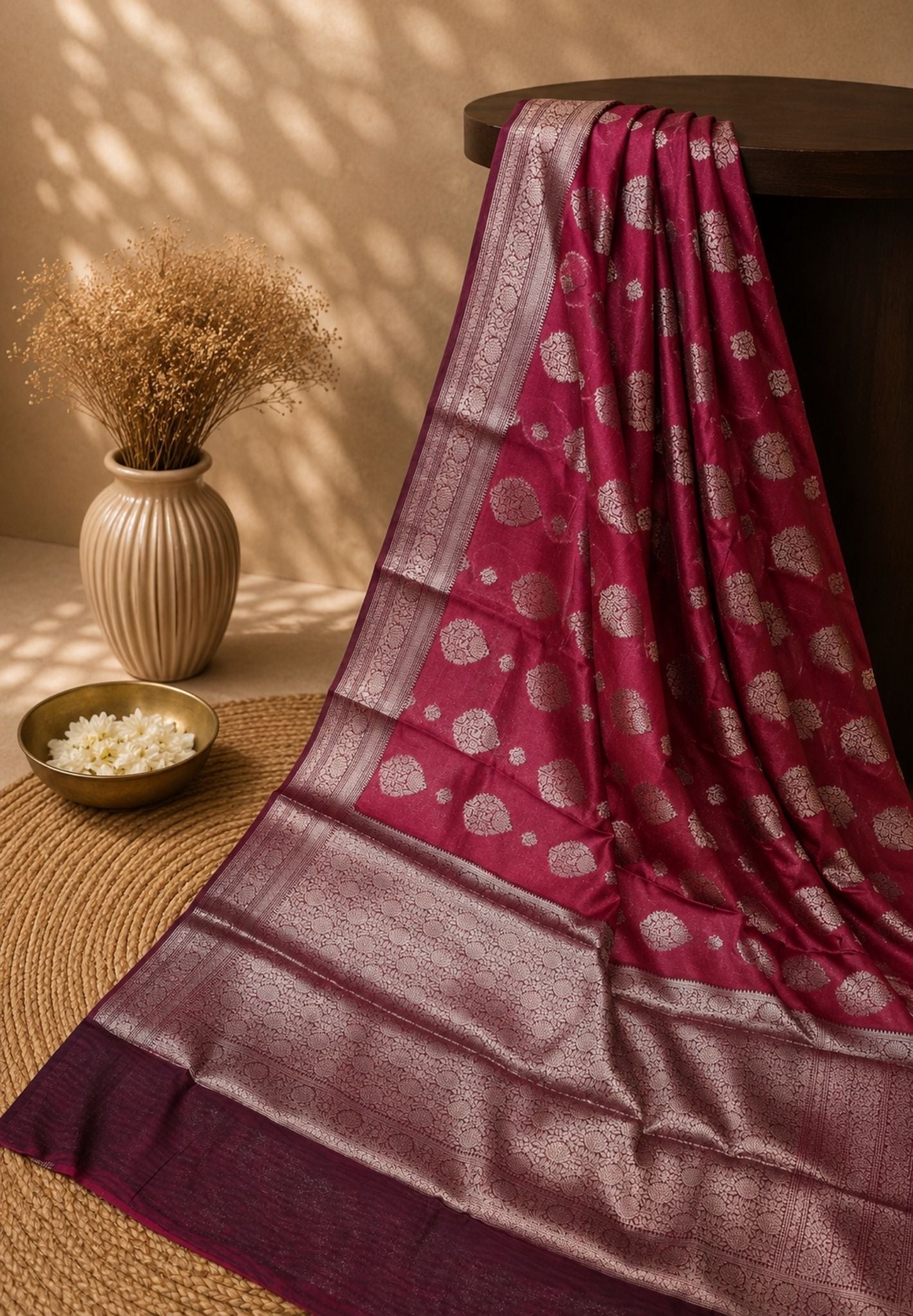 Organza Saree-Maroon with Zari Motif