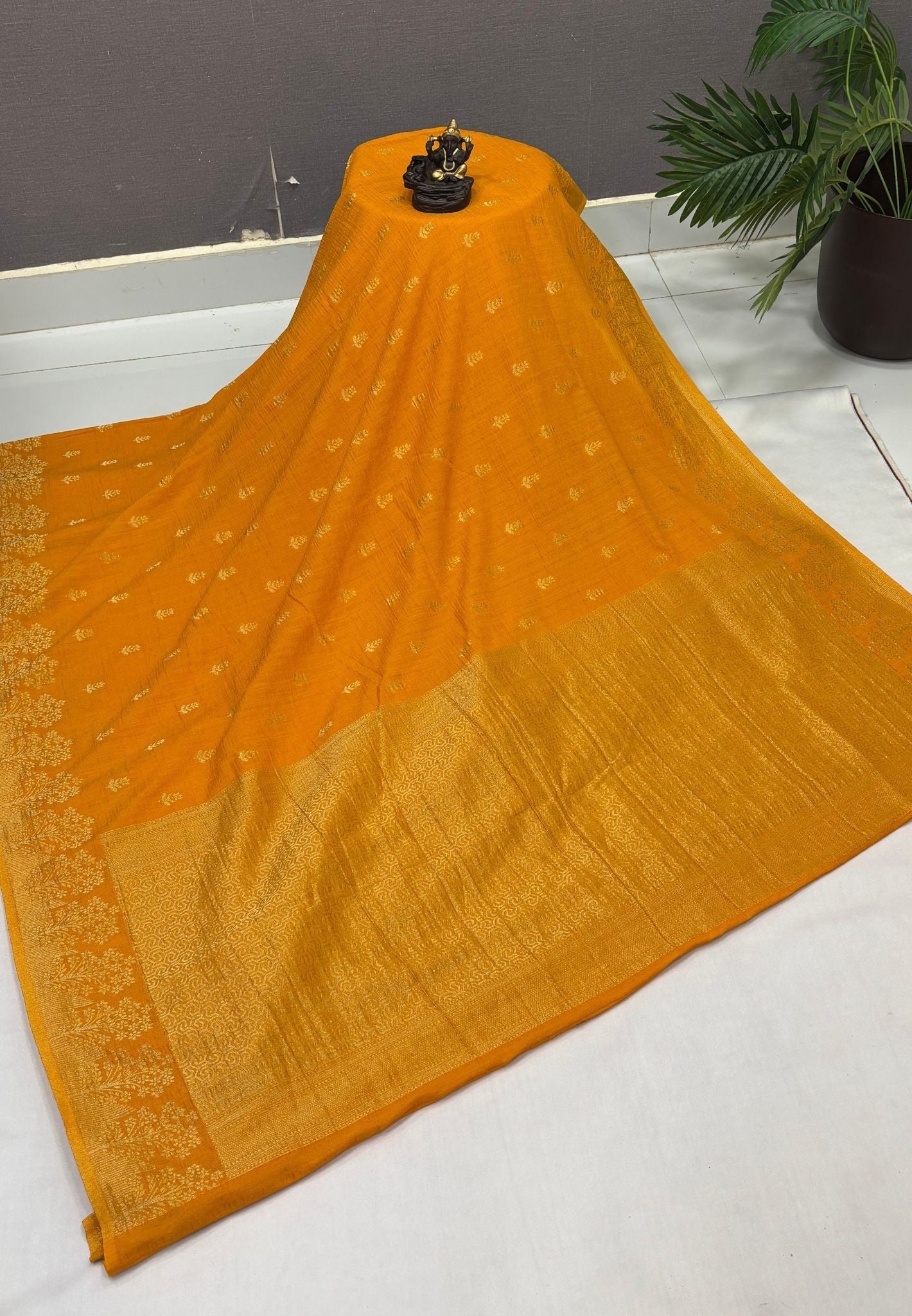Banarasi Georgette Saree-Golden Yellow With Zari Border
