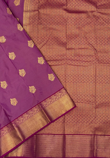 Budget Kanchipuram Saree-Purple in Floral Zari Buttas