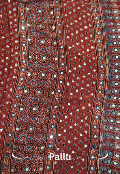 Pure Modal Silk Saree-Original Mirror Work &Traditional Printed Motifs