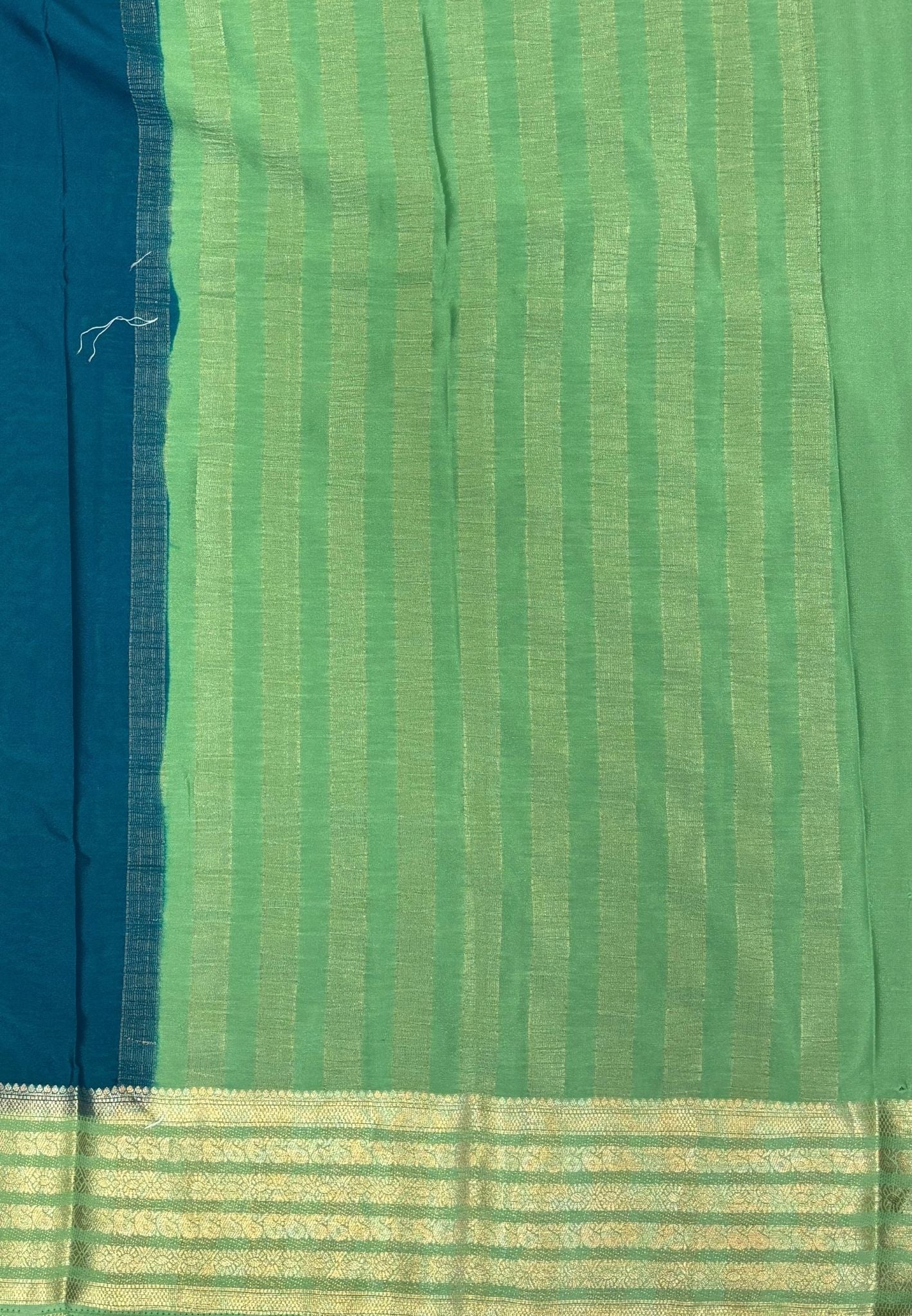 Mysore Crepe Silk Saree-Peacock Blue With Contrast Border