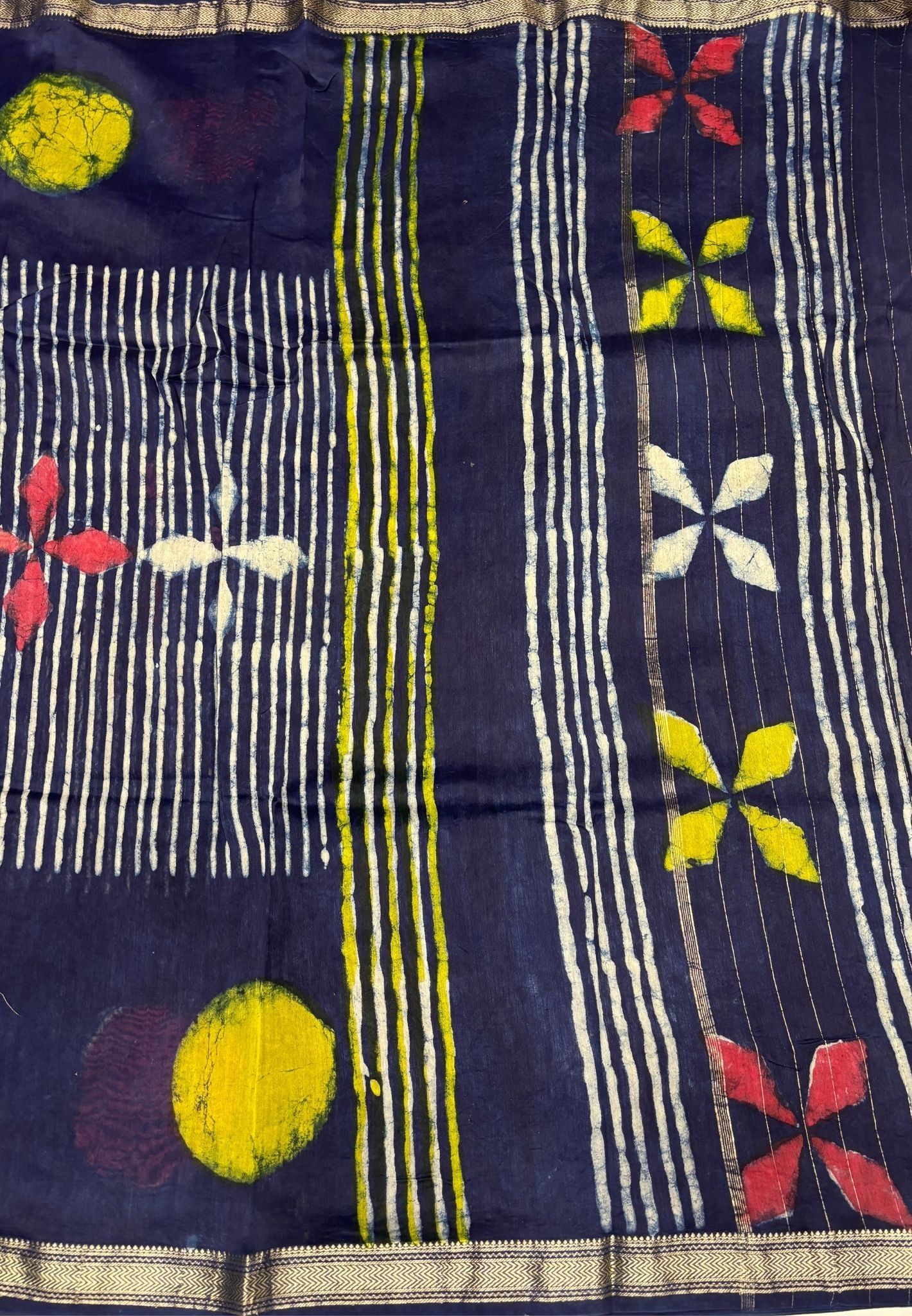 Pure Maheshwari Silk Cotton Saree-Navy Blue