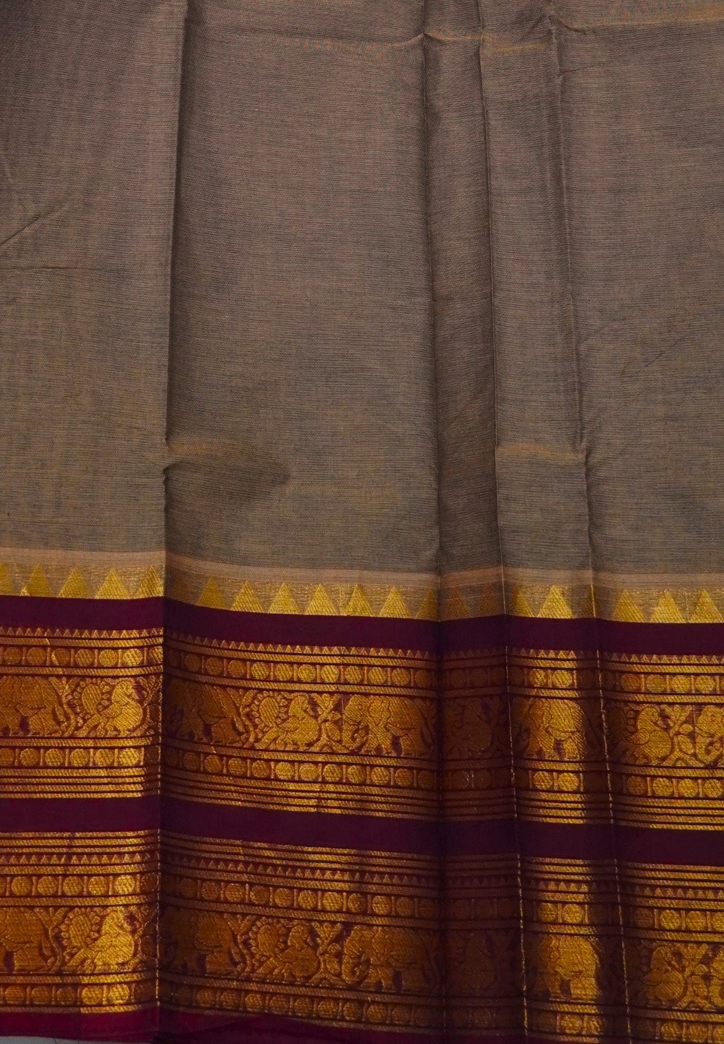 Chettinadu Cotton Saree-Bronze Beige with Elephant Big Border