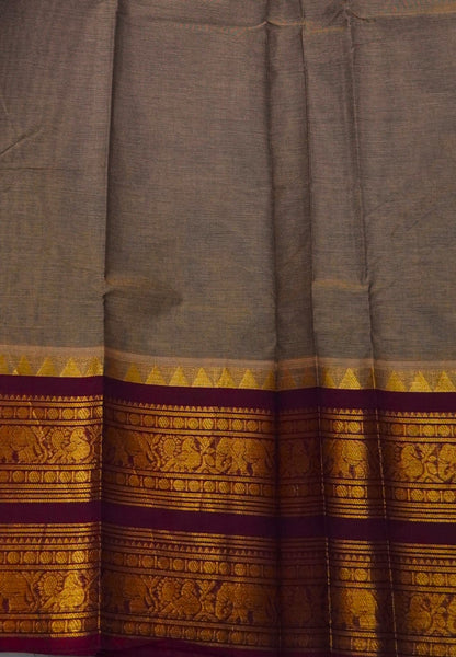 Chettinadu Cotton Saree-Bronze Beige with Elephant Big Border