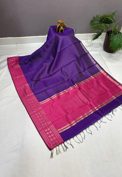 Raw Silk Saree-Violet in 1000 Butta with Contrast Zari Border