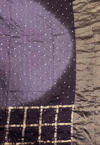 Banarasi Bandeji Saree-Muted Violet in Checked Zari Border