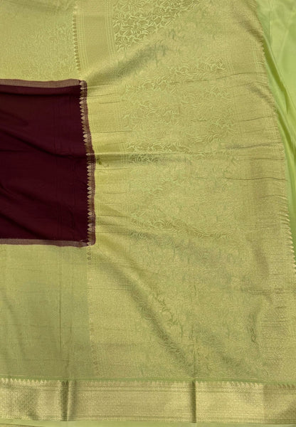 Art Mysore Silk Saree-Maroon-Pista Green In Floral Zari With Contrast Border