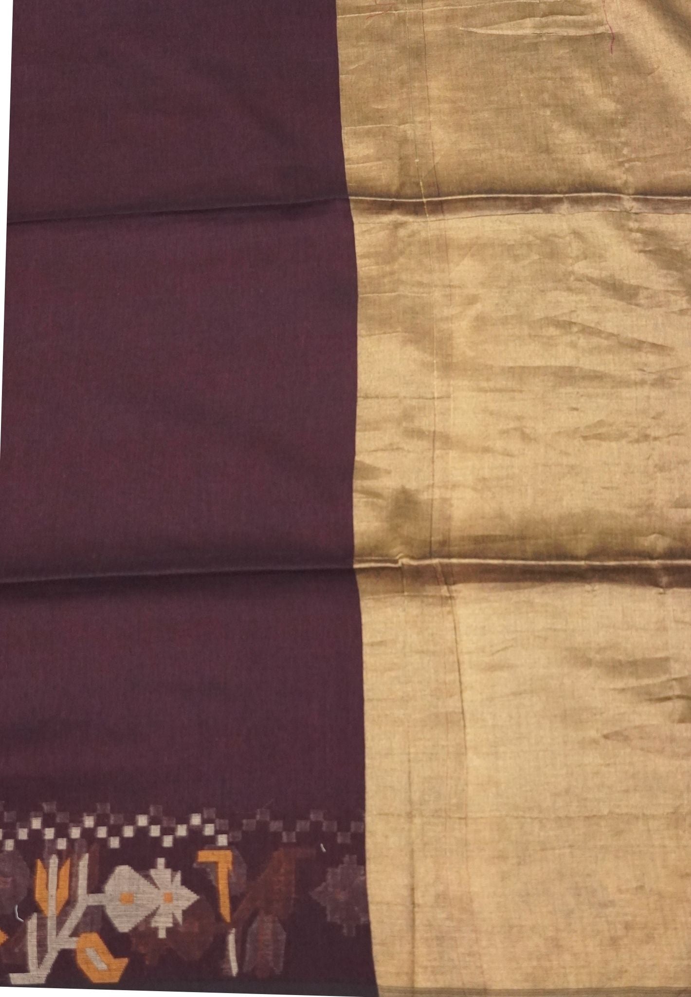 Handloom Cotton Saree-Coffee brown Kalash Jamdhani Border