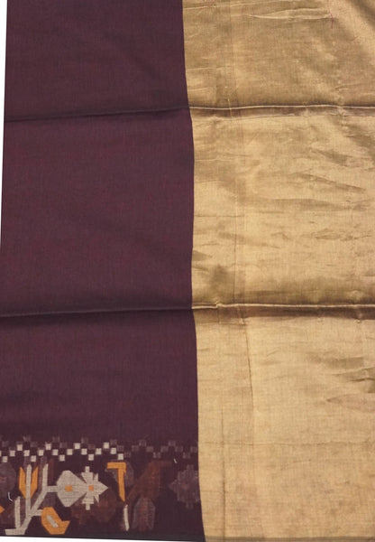 Handloom Cotton Saree-Coffee brown Kalash Jamdhani Border