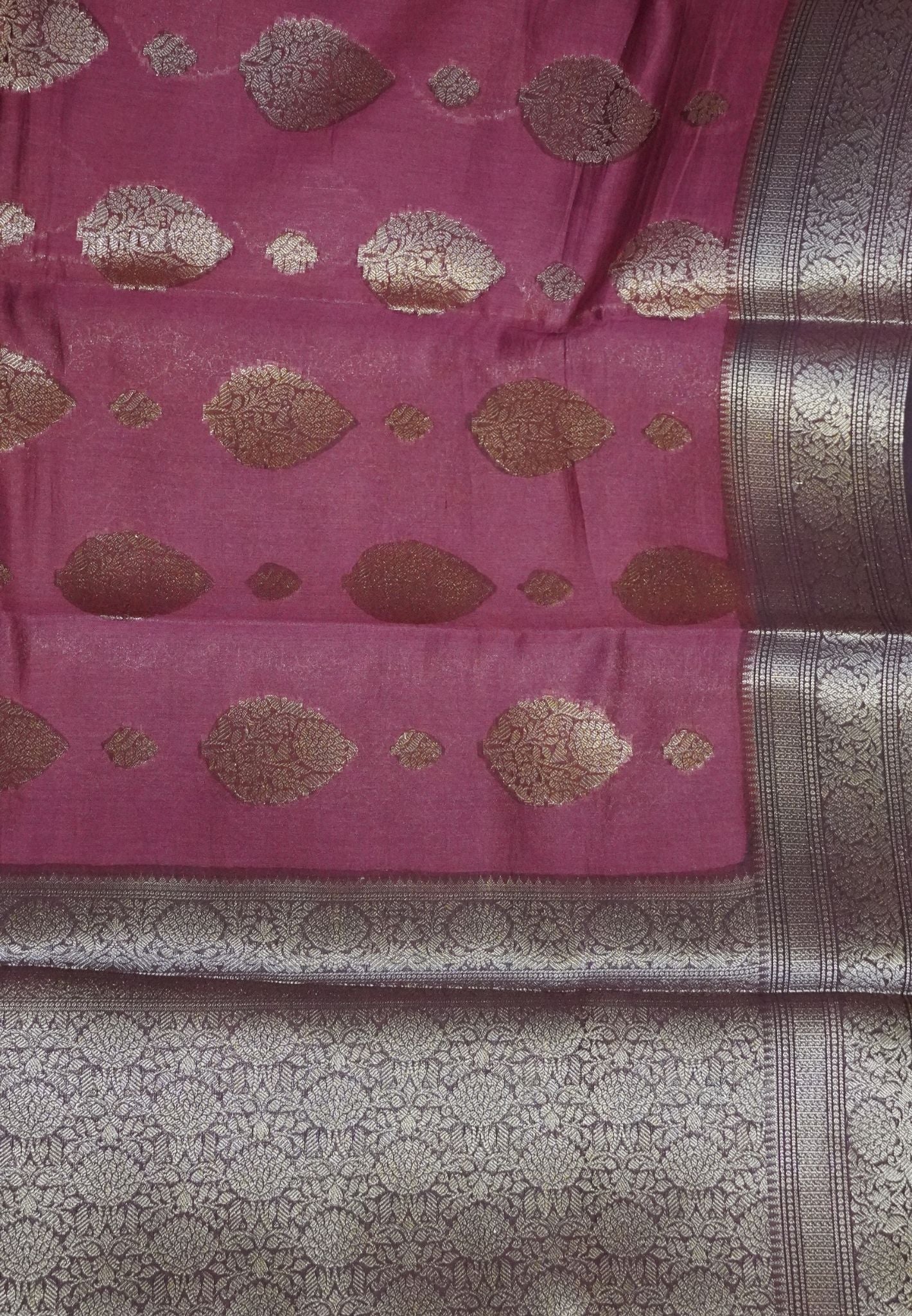 Organza Saree-Maroon with Zari Motif