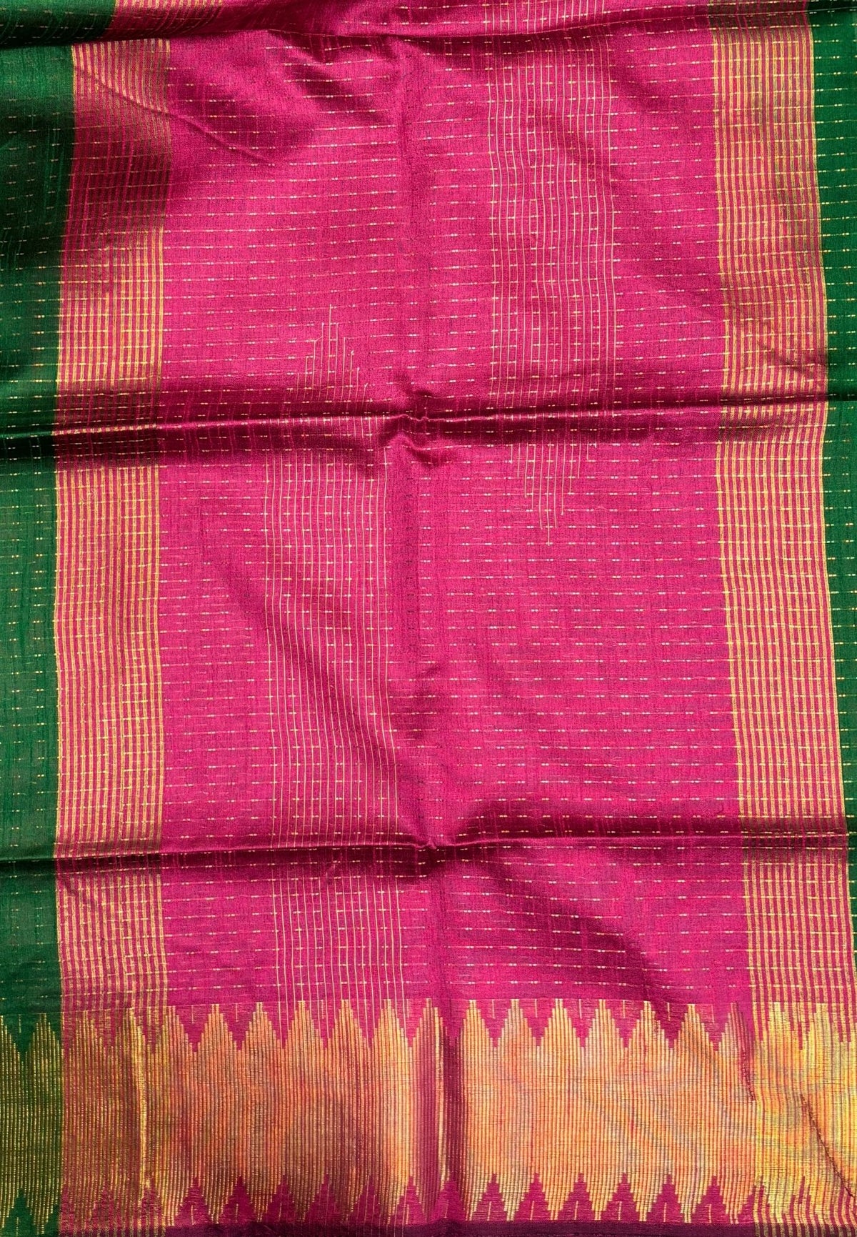 Semi Raw Silk Saree-Grass Green In Zigzag Zari With Contrast Border