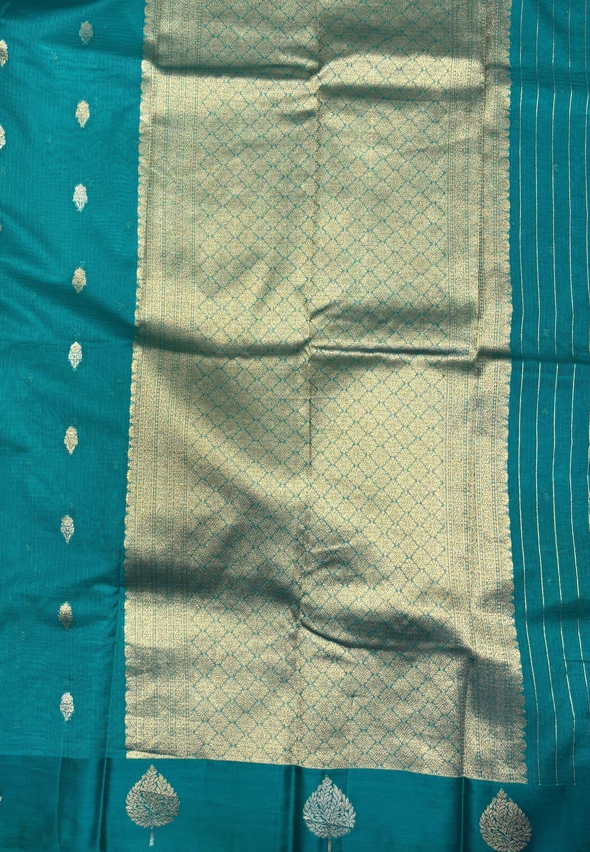 Art Silk Kota Saree-Peacock Green In Geometric Zari Brocade Border