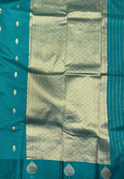 Art Silk Kota Saree-Peacock Green In Geometric Zari Brocade Border