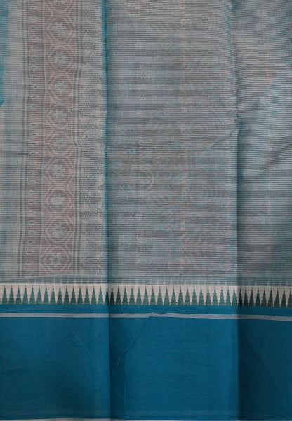 Pure Cotton Saree-Cream with Sky Blue in Lotus Breeze Pattern