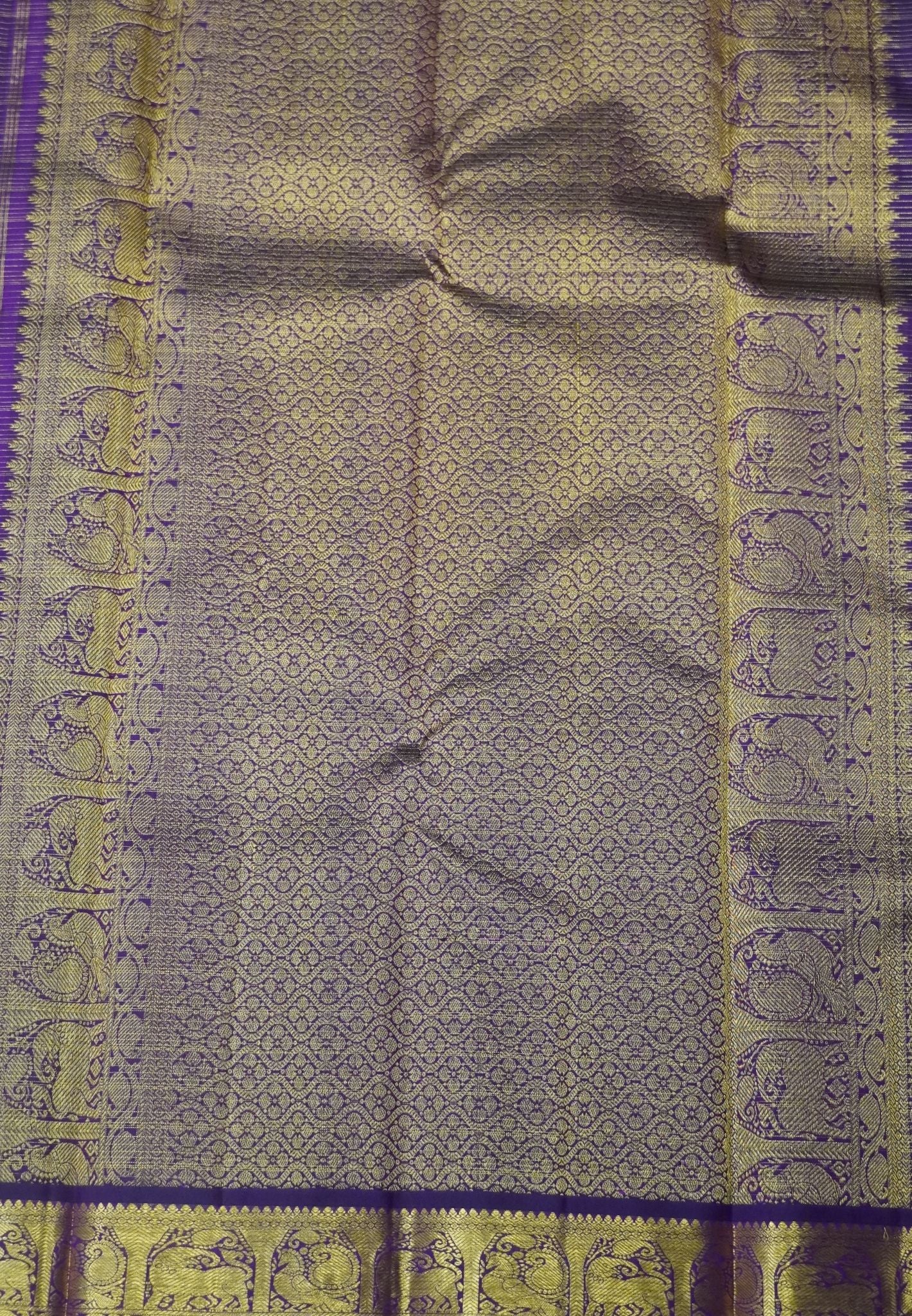 Pure Kanchipuram Silk Saree-Wine Vairaoosi with Peacock Butta and Border