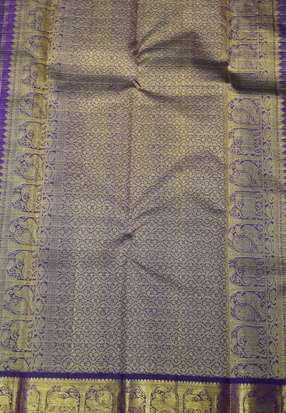 Pure Kanchipuram Silk Saree-Wine Vairaoosi with Peacock Butta and Border