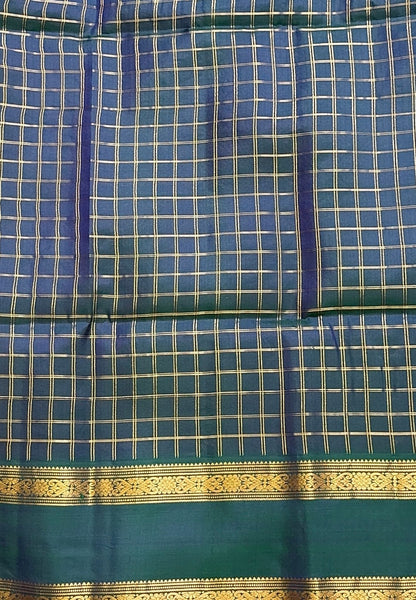 Pure Kanchipuram Silk Saree-Plum Red in Zari Checks with Contrast Rettapet Border